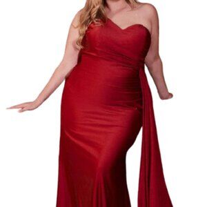 NWT Ladivine PT004C One Shoulder Prom Dress Burgundy Size 24